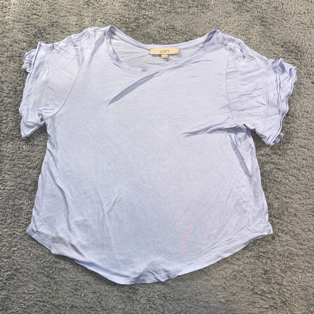 Loft Ruffle Sleeve Scoop Neck Top XS Light Purple Periwinkle Women Short Sleeve
